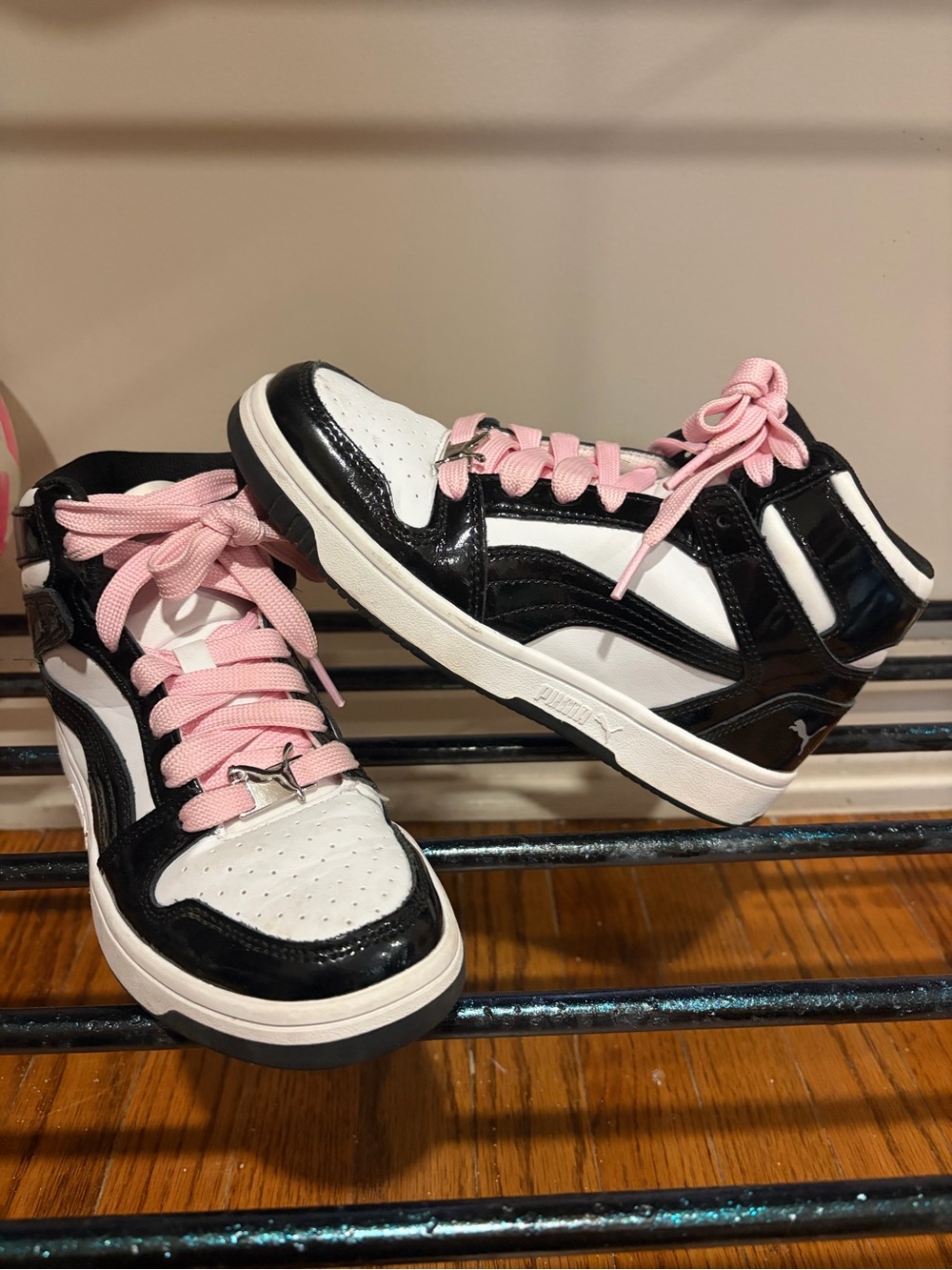 Puma High-Top Sneakers in Black, White & Pink